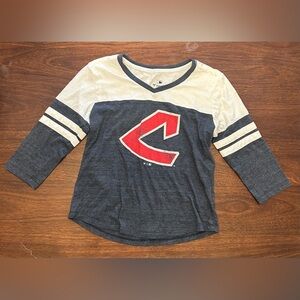 Cleveland Guardians Fanatics Navy, White & Red Women's 3/4 Sleeve Baseball Tee